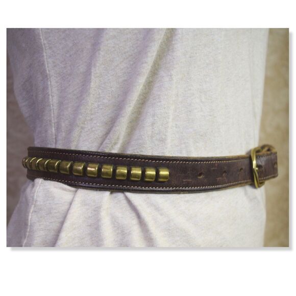 Tory Accessories - Tory Leather Co. Havana Brown Studded 3/4” English Bridle Clincher Belt Size 28